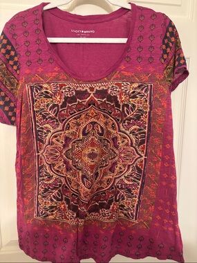 Lucky Brand Magenta Medallion Scoop-Neck Tee